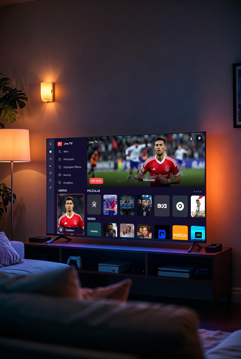 PTTV en una Smart TV de la sala mostrando un partido en vivo